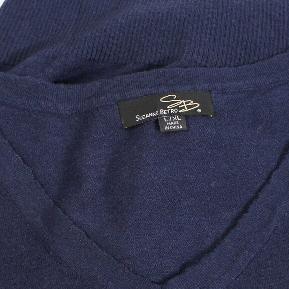 Suzanne Betro Blue Sweater Polka Dot Sleeves - L/XL - Picture 4 of 6